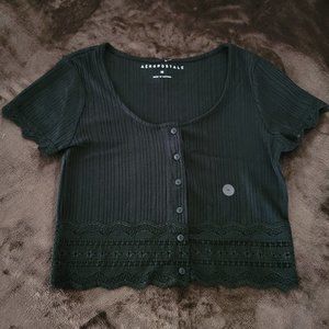 NWT Aeropostale Short Sleeve Black Crop Top Size M